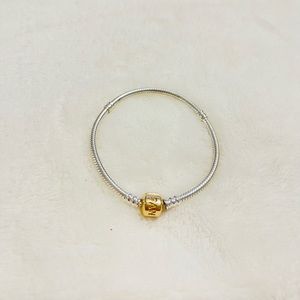 NEW AUTHENTIC Pandora Two-tone Barrel Clasp Snake Chain Bracelet